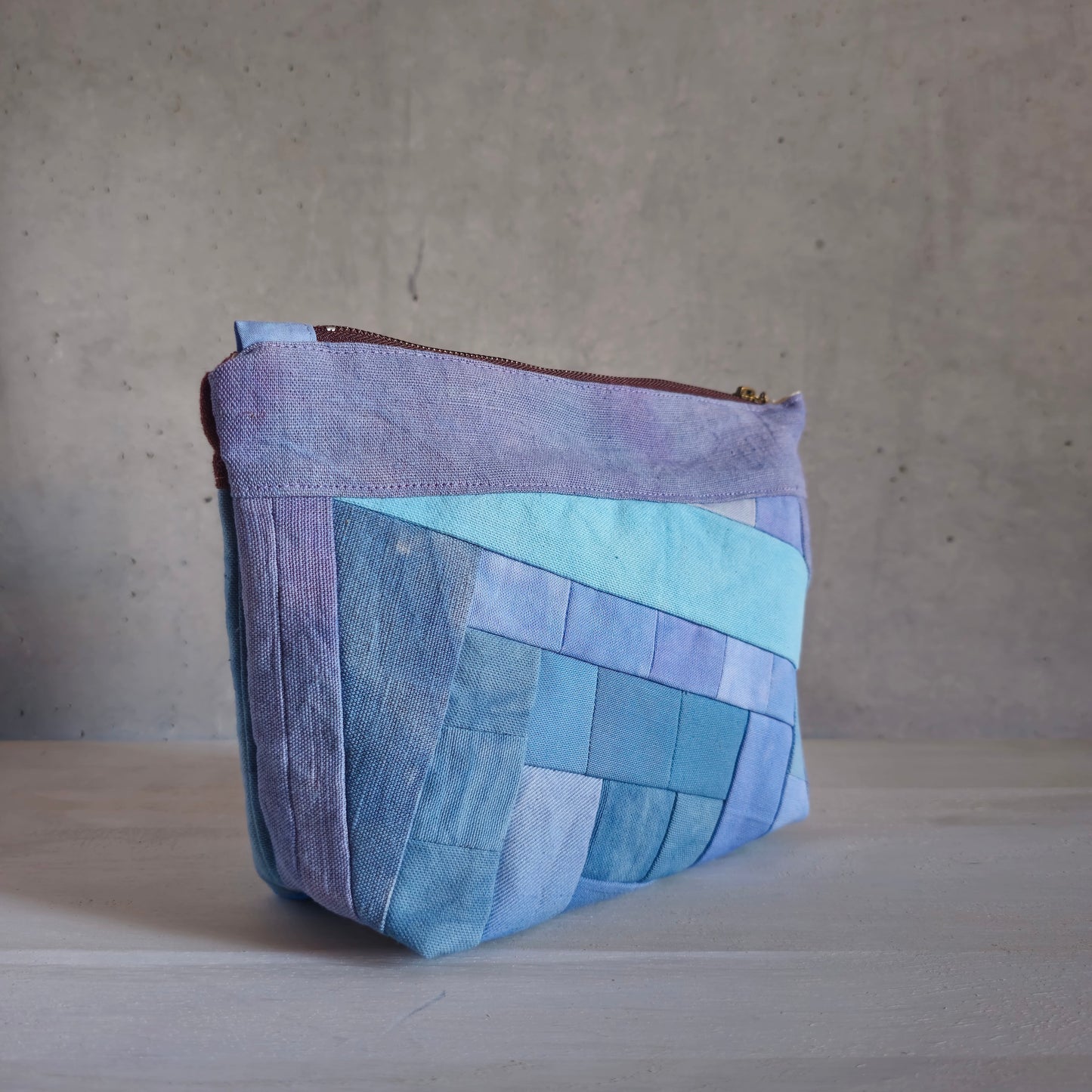 Patchwork Pouch Dama - Sky Blue, Violet & Maroon-La Cave à Laine