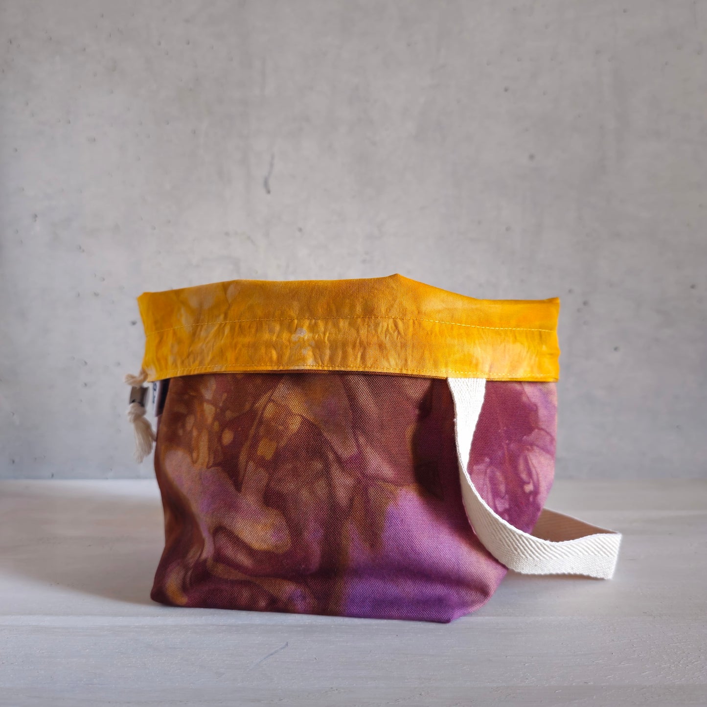 Medium Drawstring Project Bag - Hand dyed, Yellow & Purple-La Cave à Laine