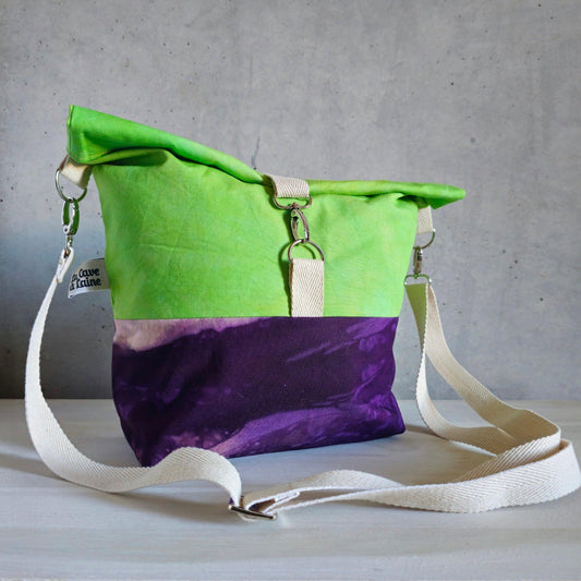 Cannolo Handbag Large- Hand-dyed Lime Green, Purple & Yellow-La Cave à Laine