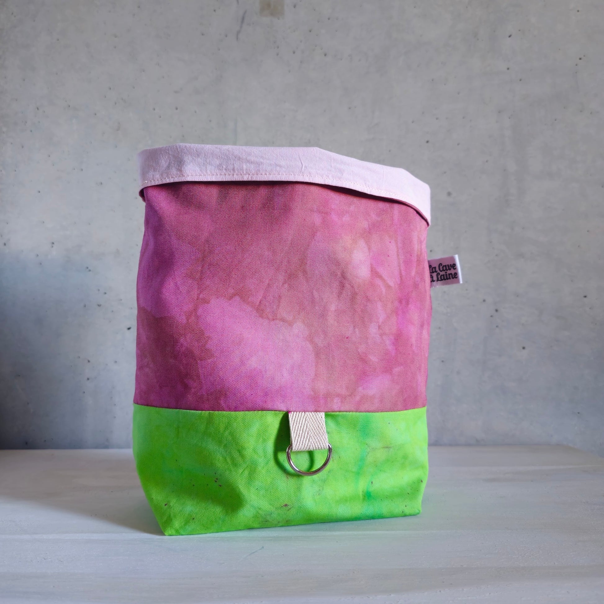 Cannolo Handbag Medium- Hand-dyed, Pink & Lime Green-La Cave à Laine