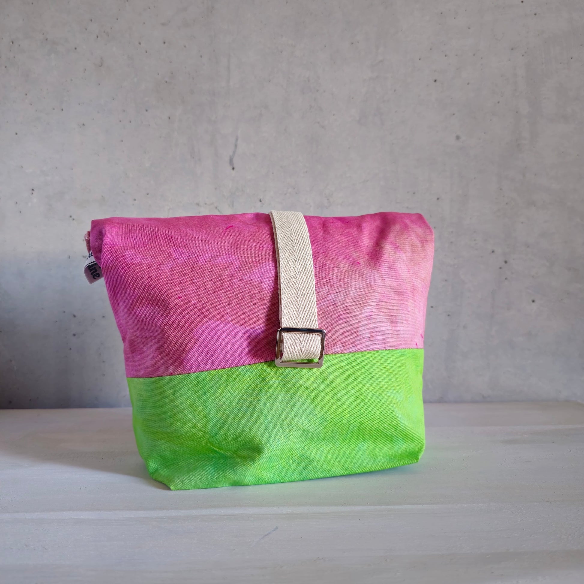 Cannolo Handbag Medium- Hand-dyed, Pink & Lime Green-La Cave à Laine