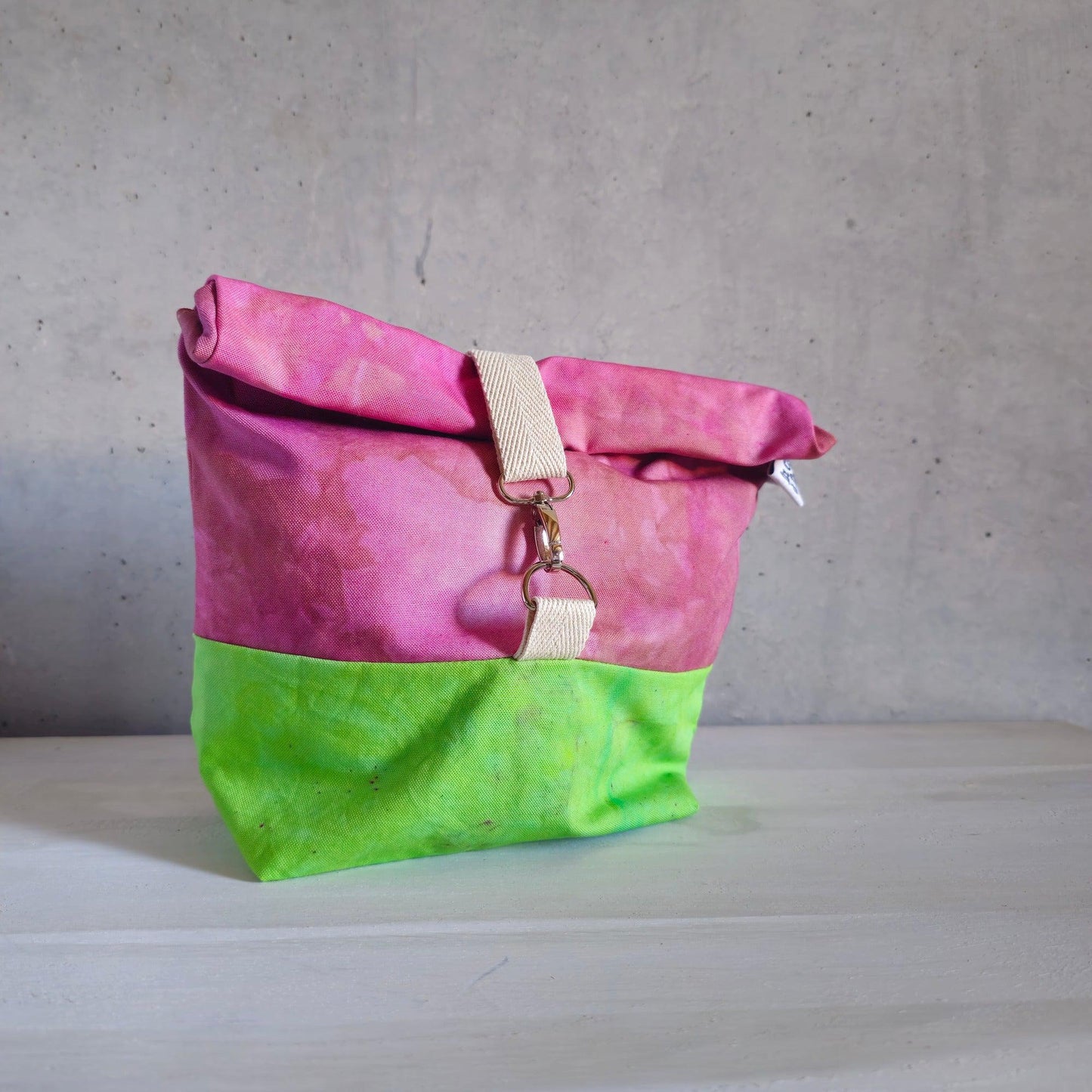 Cannolo Handbag Medium- Hand-dyed, Pink & Lime Green-La Cave à Laine