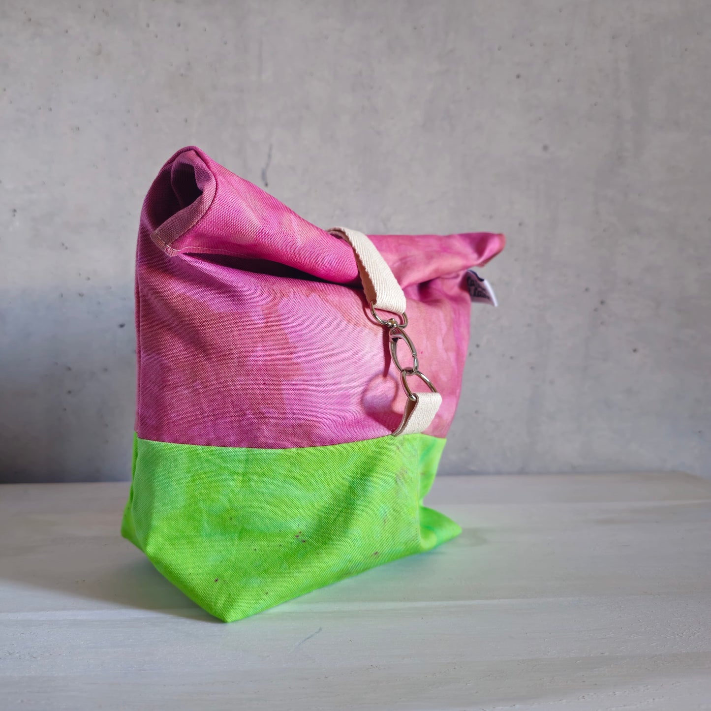 Cannolo Handbag Medium- Hand-dyed, Pink & Lime Green-La Cave à Laine