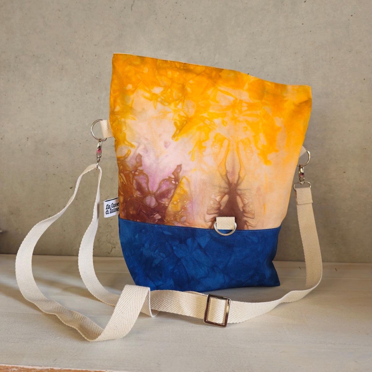 Cannolo Handbag Large- Hand-dyed Golden Yellow, Purple & Blue-La Cave à Laine