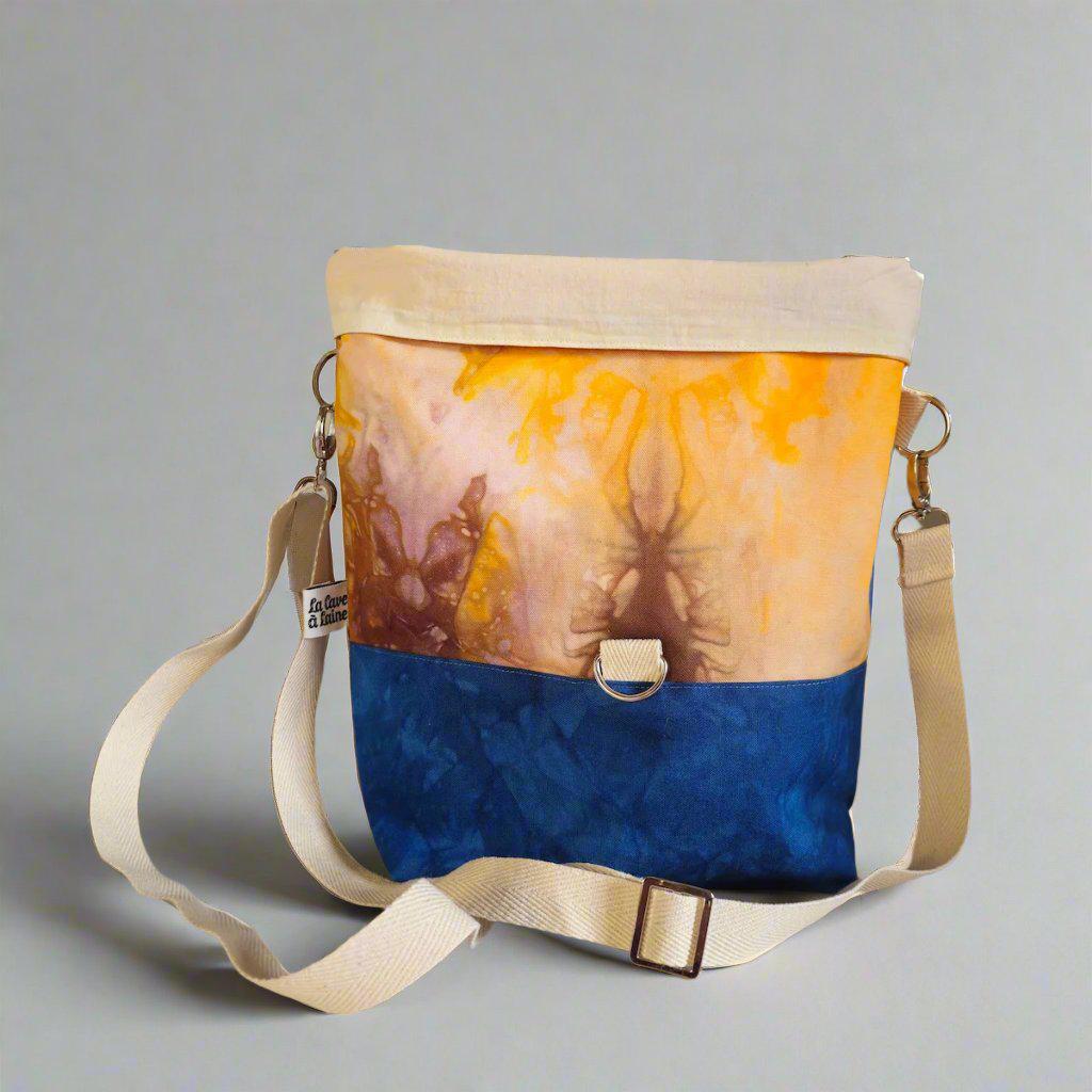 Cannolo Handbag Large- Hand-dyed Golden Yellow, Purple & Blue-La Cave à Laine