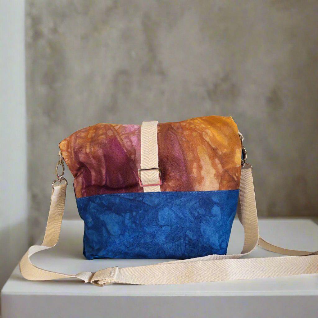 Cannolo Handbag Large- Hand-dyed Golden Yellow, Purple & Blue-La Cave à Laine