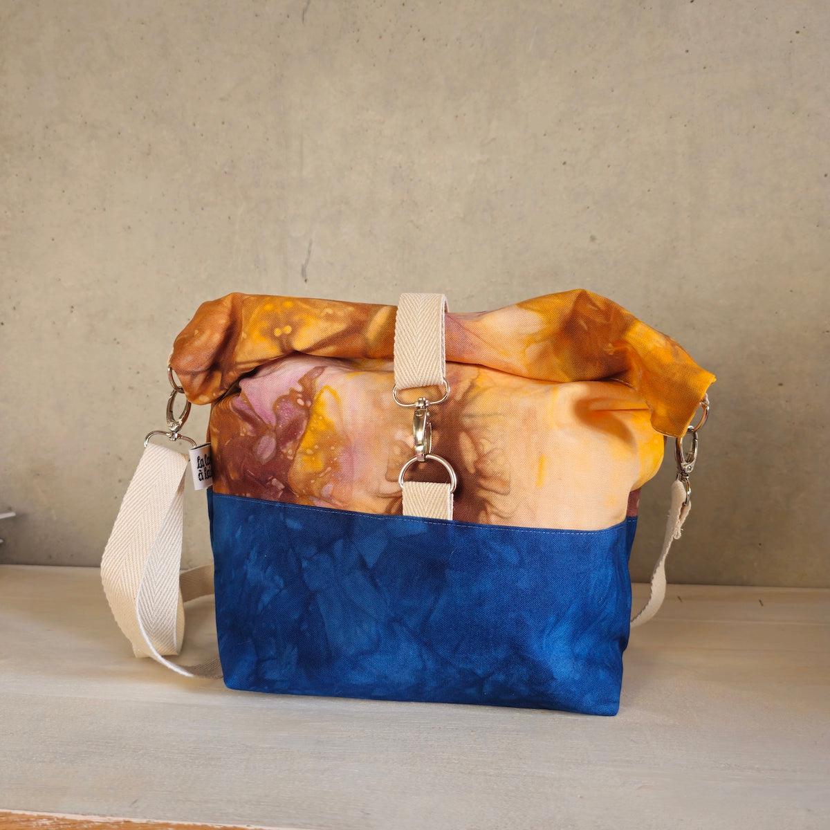 Cannolo Handbag Large- Hand-dyed Golden Yellow, Purple & Blue-La Cave à Laine