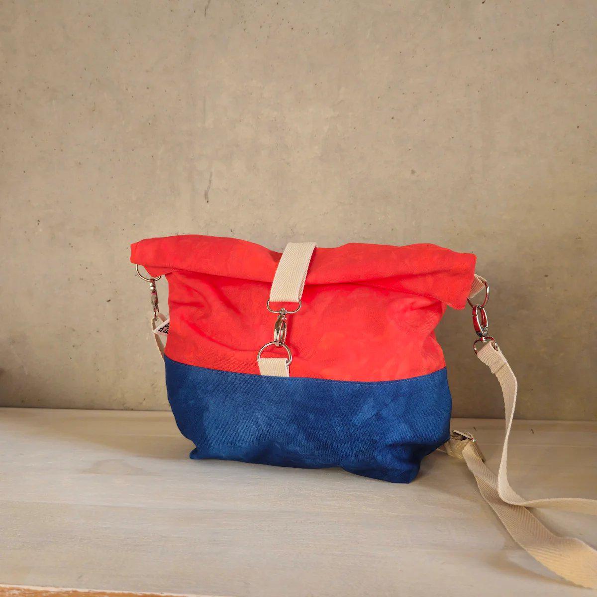 Cannolo Handbag Large- Hand-dyed Red & Blue-La Cave à Laine