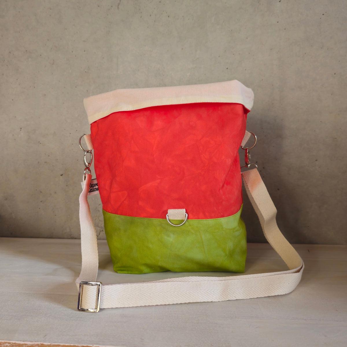 Cannolo Handbag Large- Hand-dyed Red & Acid Green-La Cave à Laine