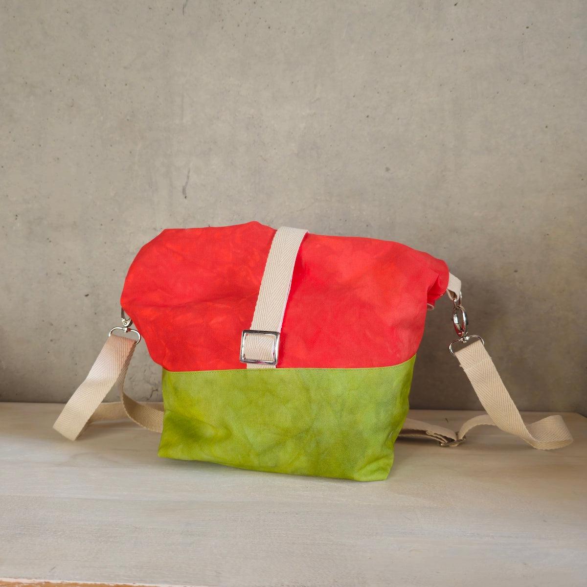 Cannolo Handbag Large- Hand-dyed Red & Acid Green-La Cave à Laine