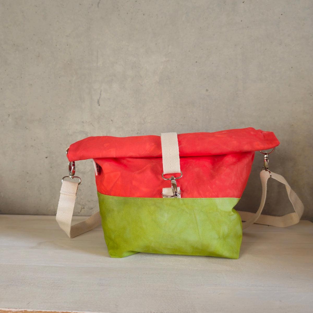 Cannolo Handbag Large- Hand-dyed Red & Acid Green-La Cave à Laine