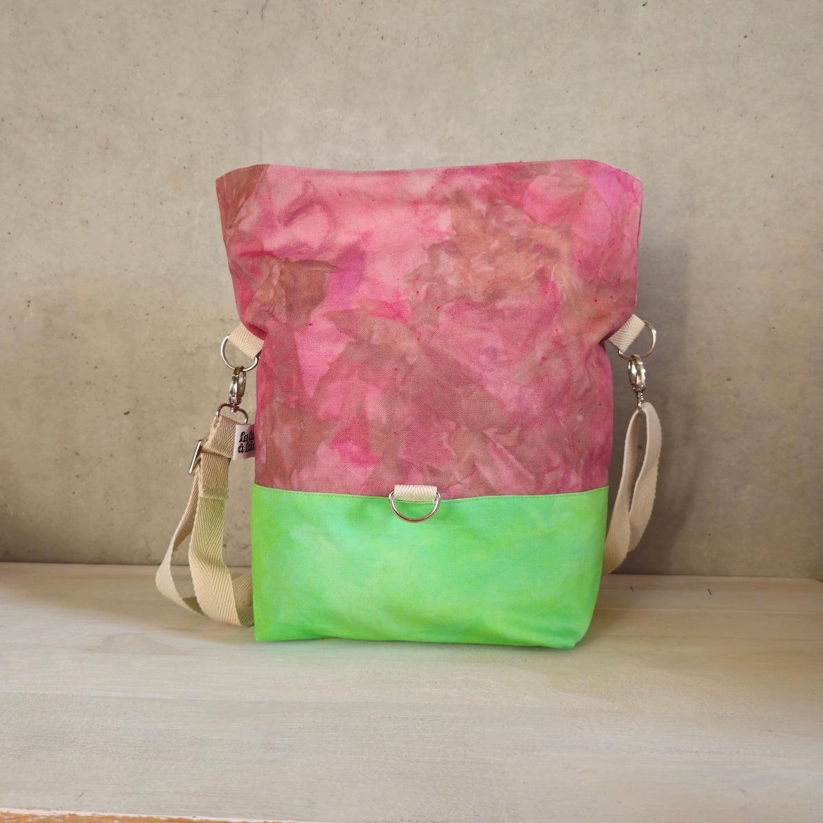 Cannolo Handbag Large- Hand-dyed Pink & Acid Green-La Cave à Laine