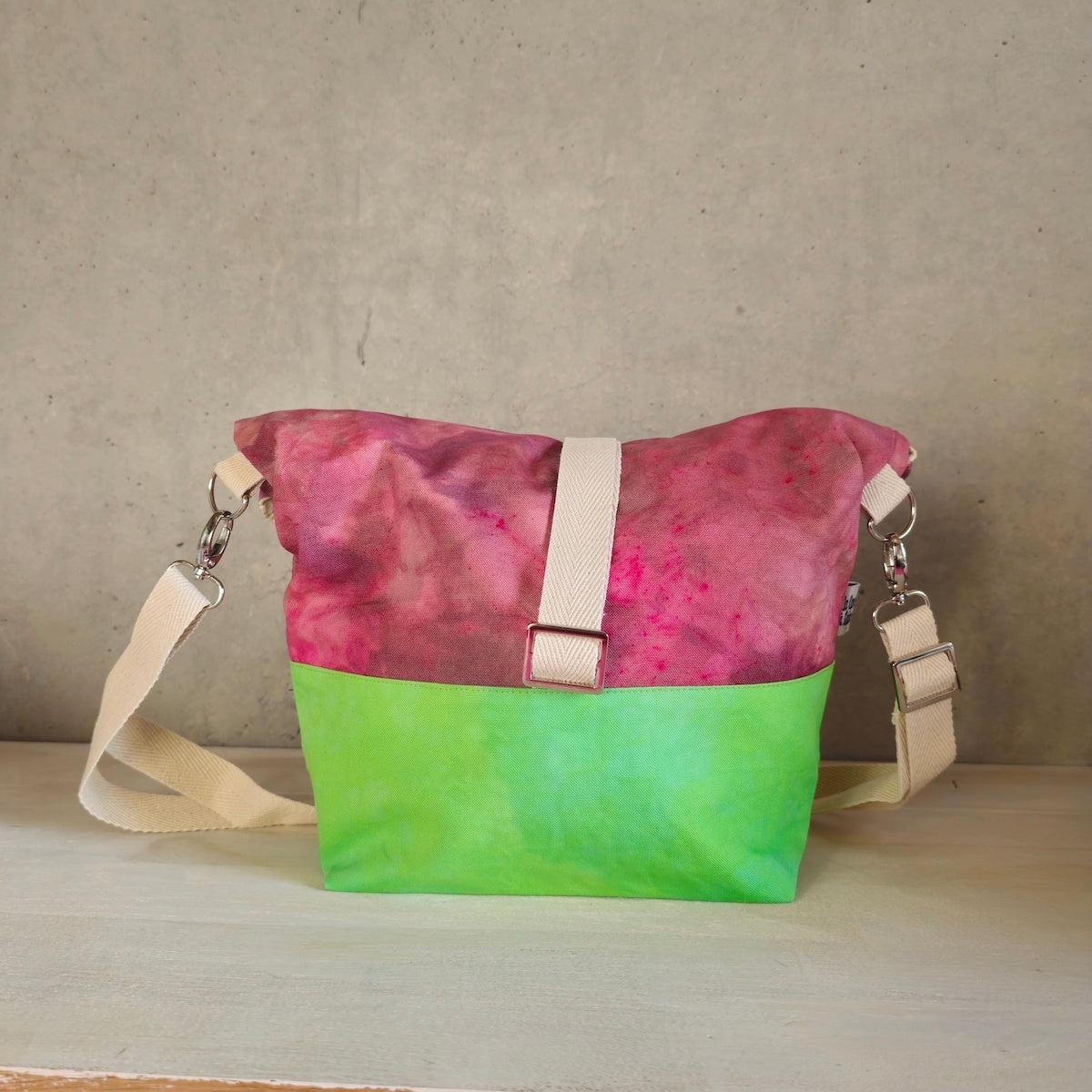 Cannolo Handbag Large- Hand-dyed Pink & Acid Green-La Cave à Laine