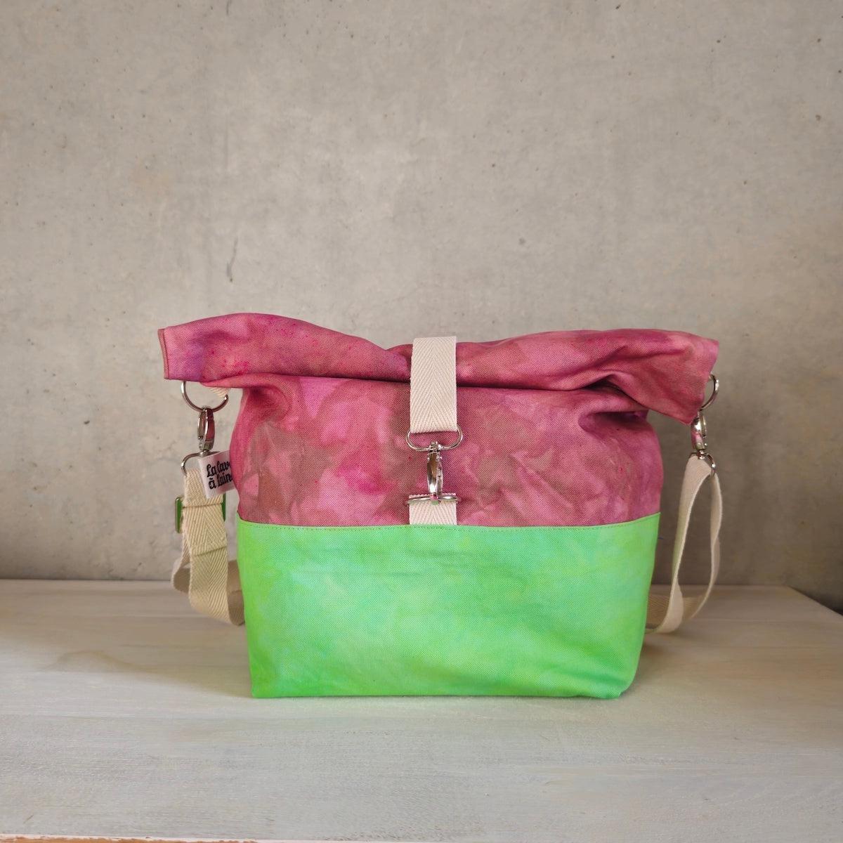 Cannolo Handbag Large- Hand-dyed Pink & Acid Green-La Cave à Laine