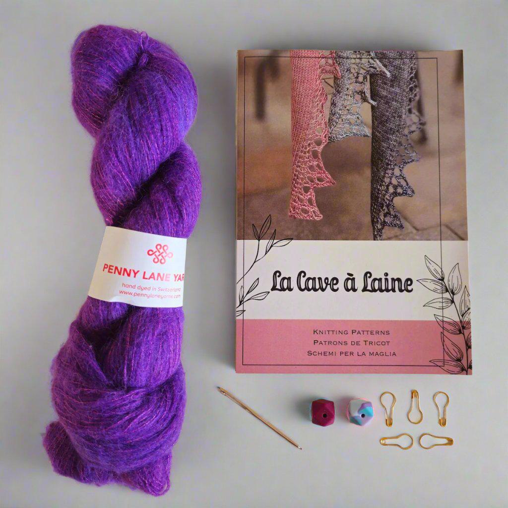 Knitting Kit - Penny Lane Suri & Silk Blank Space Scarf - Deep Purple-La Cave à Laine