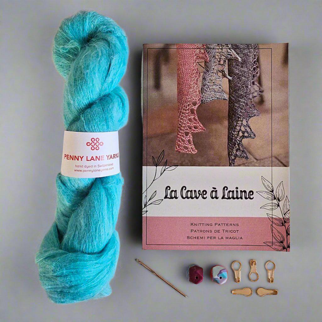 Knitting Kit - Penny Lane Suri & Silk Blank Space Scarf - Azul-La Cave à Laine