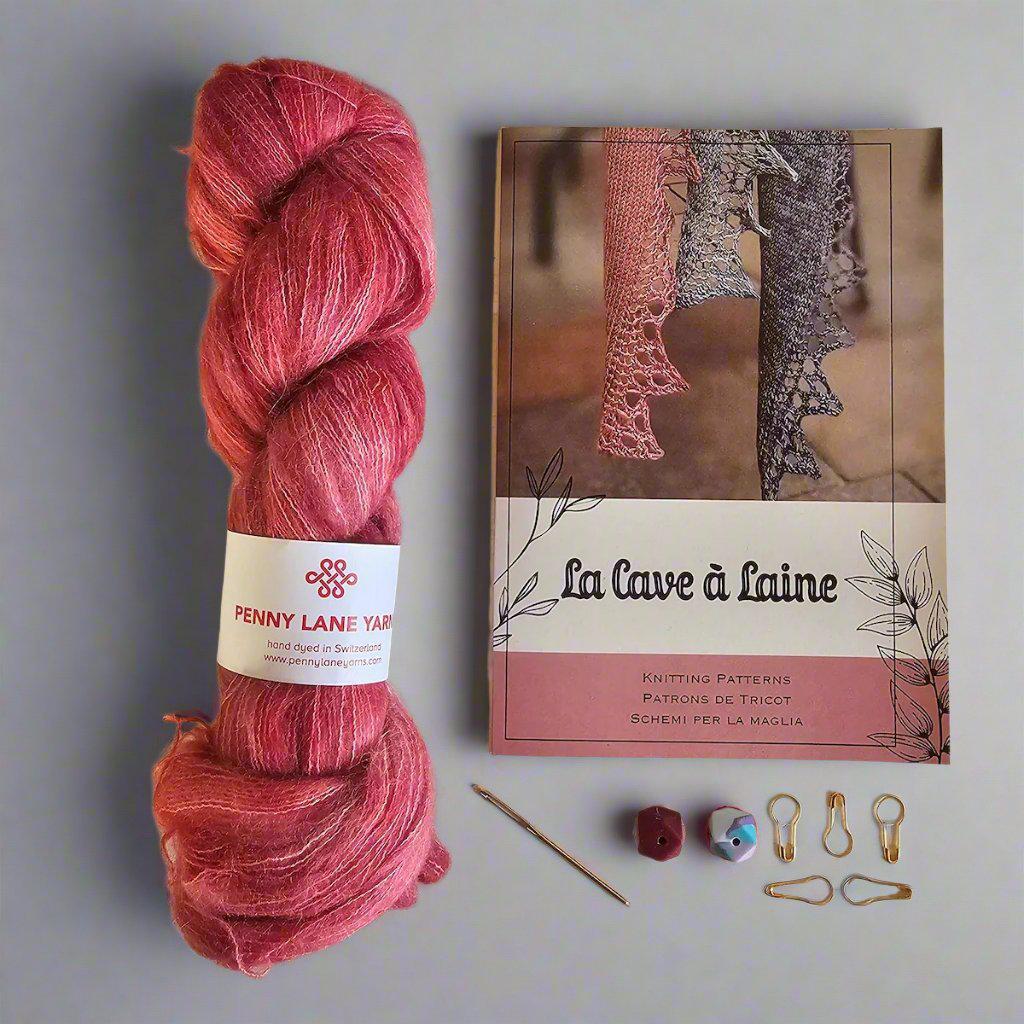 Knitting Kit - Penny Lane Suri & Silk Blank Space Scarf - Winter Rose-La Cave à Laine